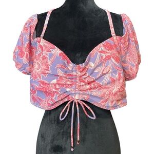 Time and Tru Floral Pink and Purple Women's Swim Top